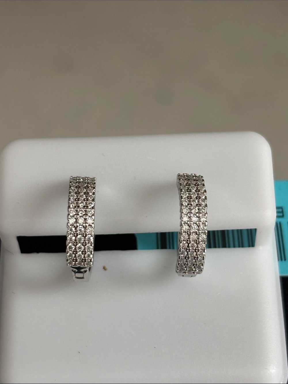 Sterling Silver Moissanite Huggie Hoop Earrings, 0.44 CTW, VVSD Color - Picture 6 of 9